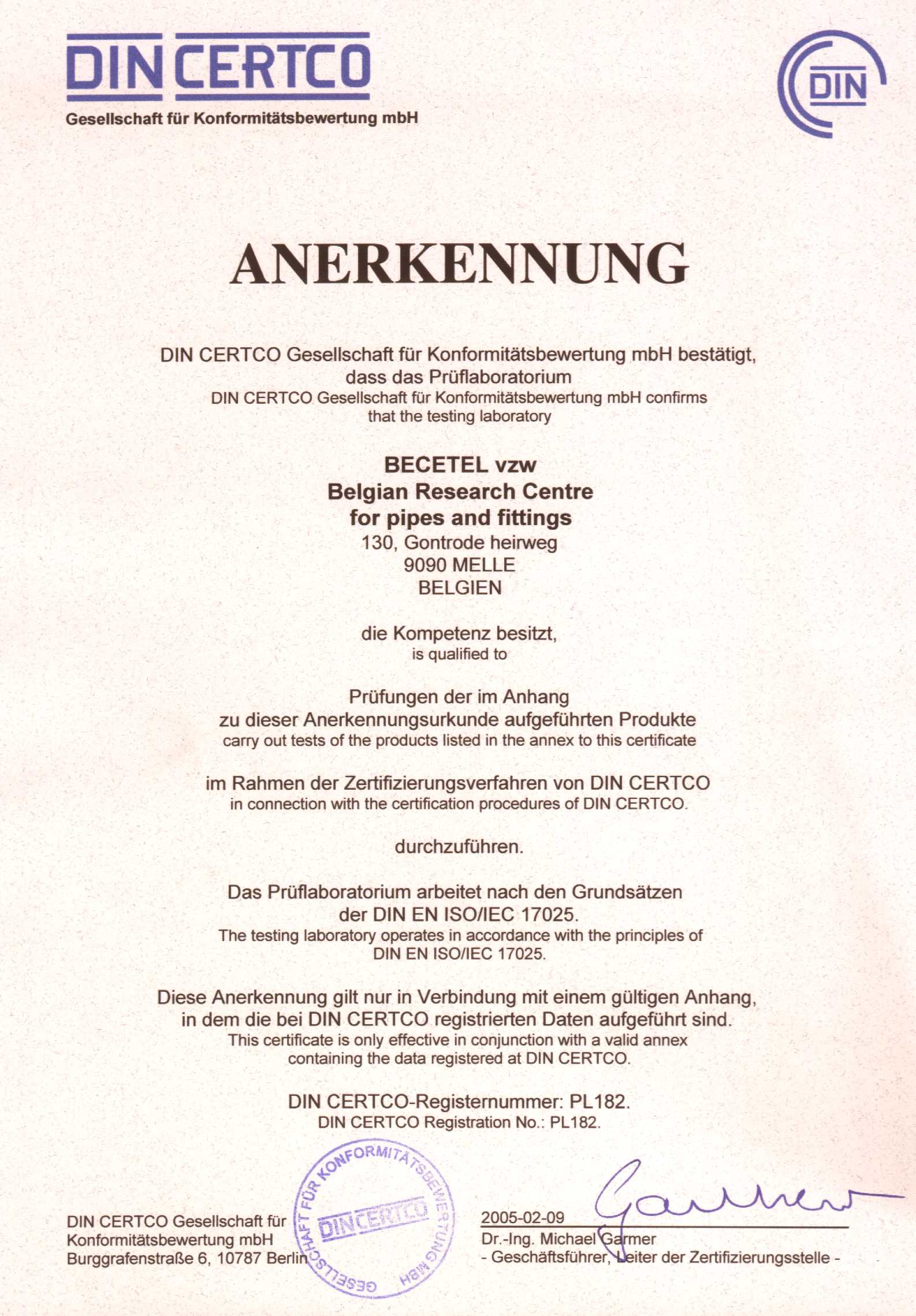 DIN-CERTCO certificat
